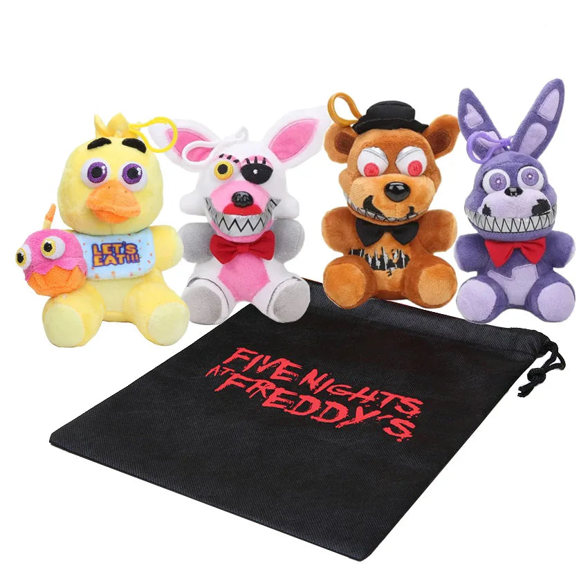 5Pcs Freddy Foxy Bonnie Chica Plush toys keychain Anime Plush pendant Stuffed Plushie Dolls Toys