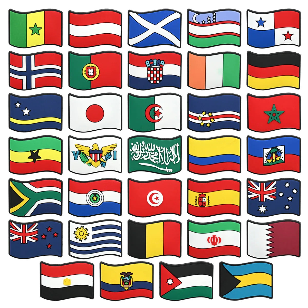 3-34Pcs National Flag Shoe Charms PVC Clog Pins Decorations for Wristbands Sandals DIY Accessories