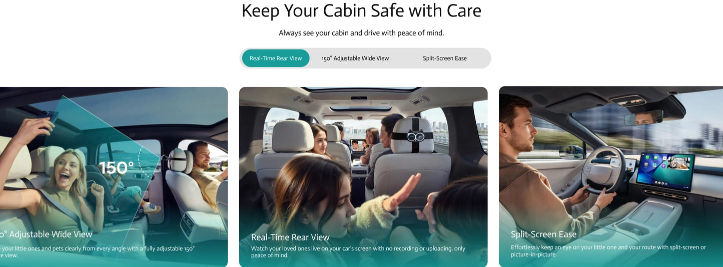 Ottocast Cabin Care Wireless CarPlay Adapter Baby Car Camera 1080P HD 150° Wide-angle Night Vision Backseat Monitor for 98% Car