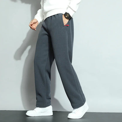 8XL Men's Down Pants Plus Size Winter Plus Velvet Thick Loose Cotton Pants Big Size Solid Color Warm Lamb Down Casual Sweatpants