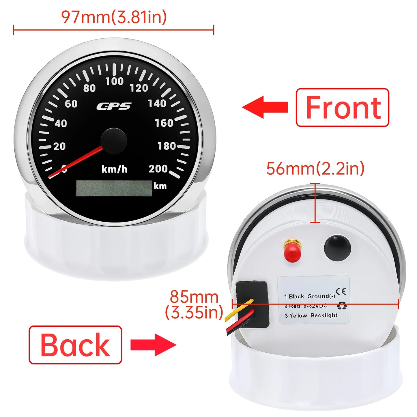 A 85MM GPS Speedometer For Motorcycle Marine Boat 30~200 Kmh Boat Car Truck Speed Gauge Meter With GPS Antenna 7 Color Backlight
