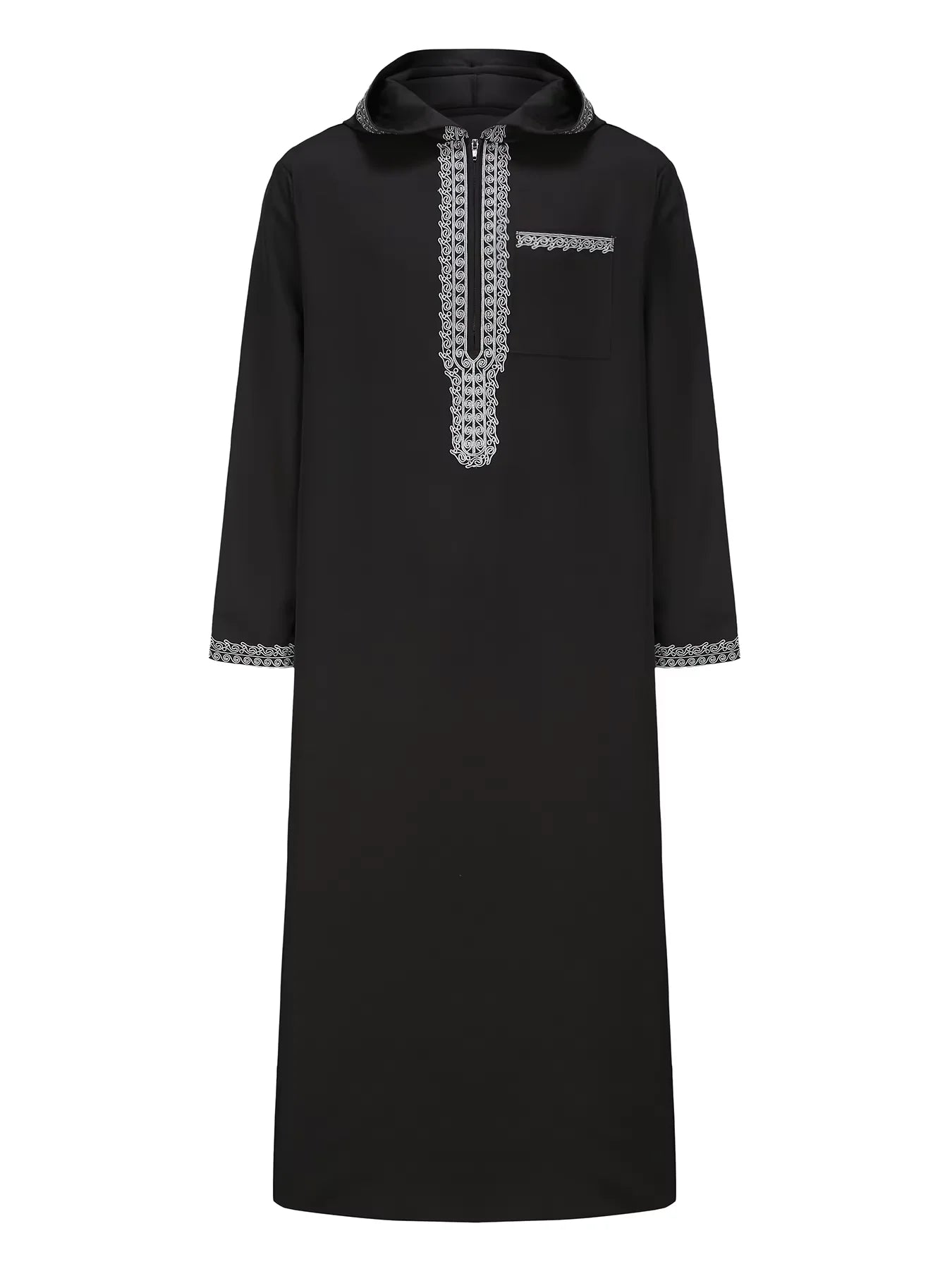New Muslim men's long robe, Islamic hooded ethnic clothing, elegant retro MiddleEastern embroidery men's simple casual long robe