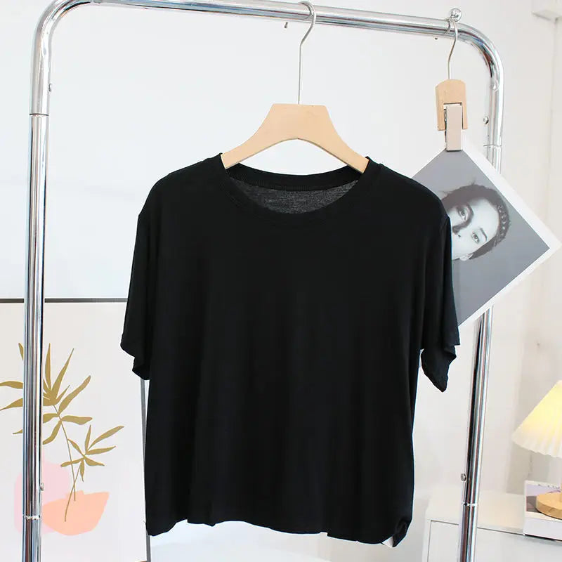 Ultra-Hand Feel Short Modal T-Shirt Women's  Summer 2025 Slimming round Neck Short Sleeve  Color Base Shirt