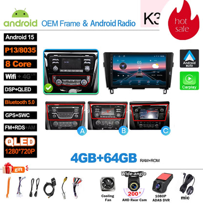 Car Radio For Nissan X-Trail Qashqai 2 J1T32 Qashqai J10 J11 2014 2015 2016 2017 2018 2019  Wireless WIFI GPS Carplay Auto DVD