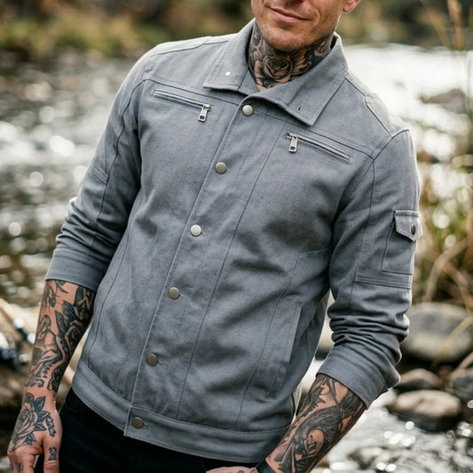 Biker Style Denim Jacket Men's Zipper Men's Jacket Outdoor Fishing Wear Street Fashion Men's Denim Top