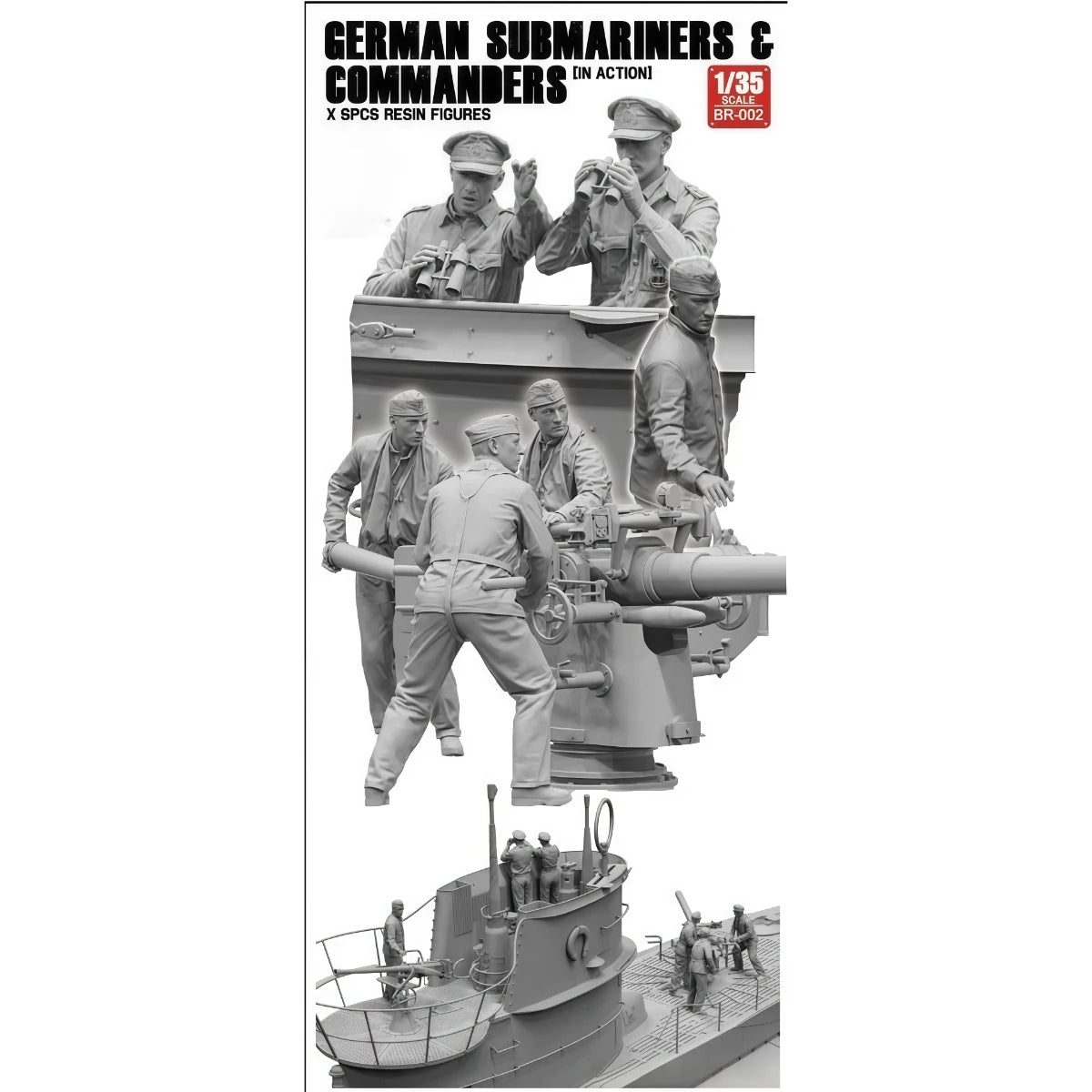 1/35 Resin Unpainted Model Kit, Military Theme, German Submarine and Commander (6 Figures) Unassembled and Unpainted GK