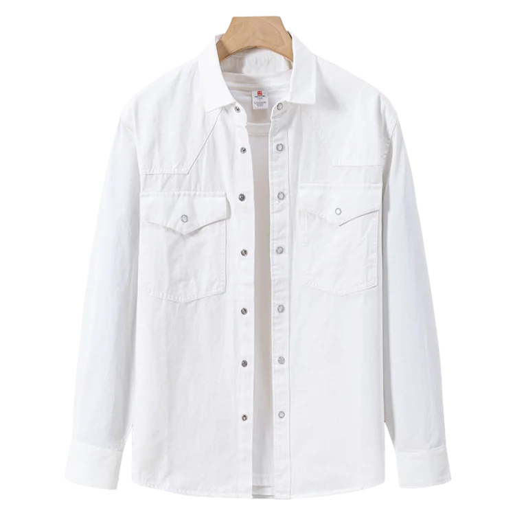 100% Cotton Workwear Shirt Jacket, Korean Snap Button Design, Enzyme Wash Vintage, Khaki Black Grey Beige S-4XL