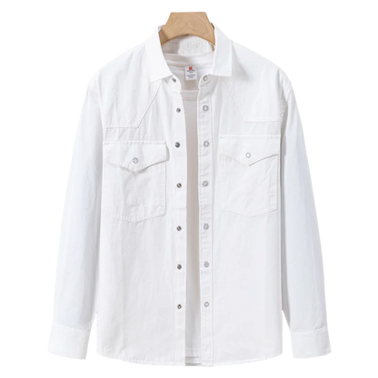 100% Cotton Workwear Shirt Jacket, Korean Snap Button Design, Enzyme Wash Vintage, Khaki Black Grey Beige S-4XL