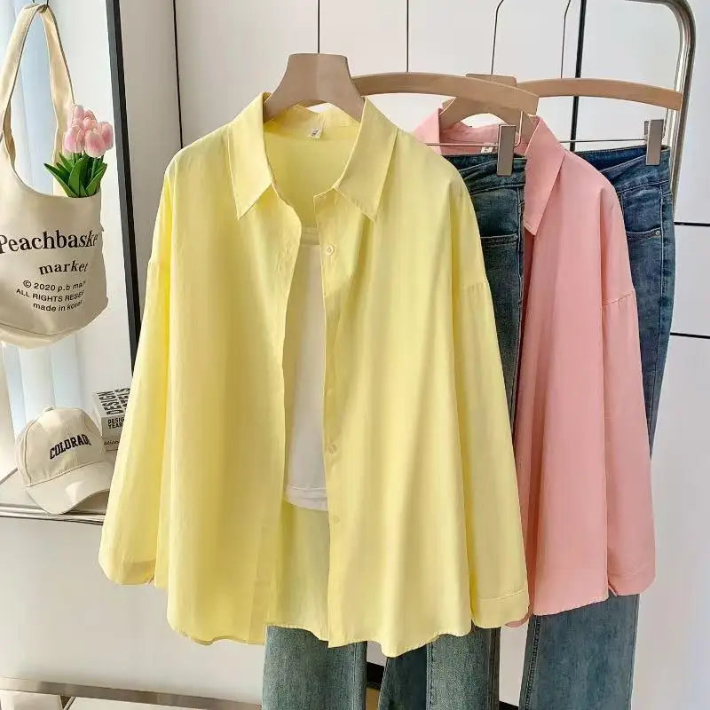 Dopamine Hong Kong Style Retro Korean Collar Long Sleeve Shirt Fashionable Versatile Lazy Slimming Commute Top Women's Shirt