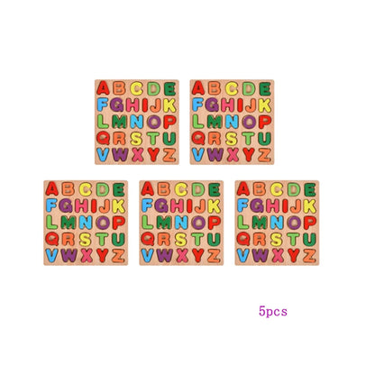 Colorful Alphabet Number Wooden Puzzles Kids Intelligent Matching Game Preschool Children Early Educational Toys
