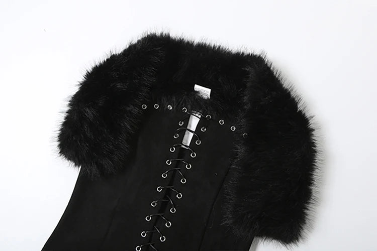 Sisterlinda Furry Patchwork Sexy Tank Top Women Y2K Halter Backless Shirring Sleeveless Stretch Coquette Midnight Party Clubwear