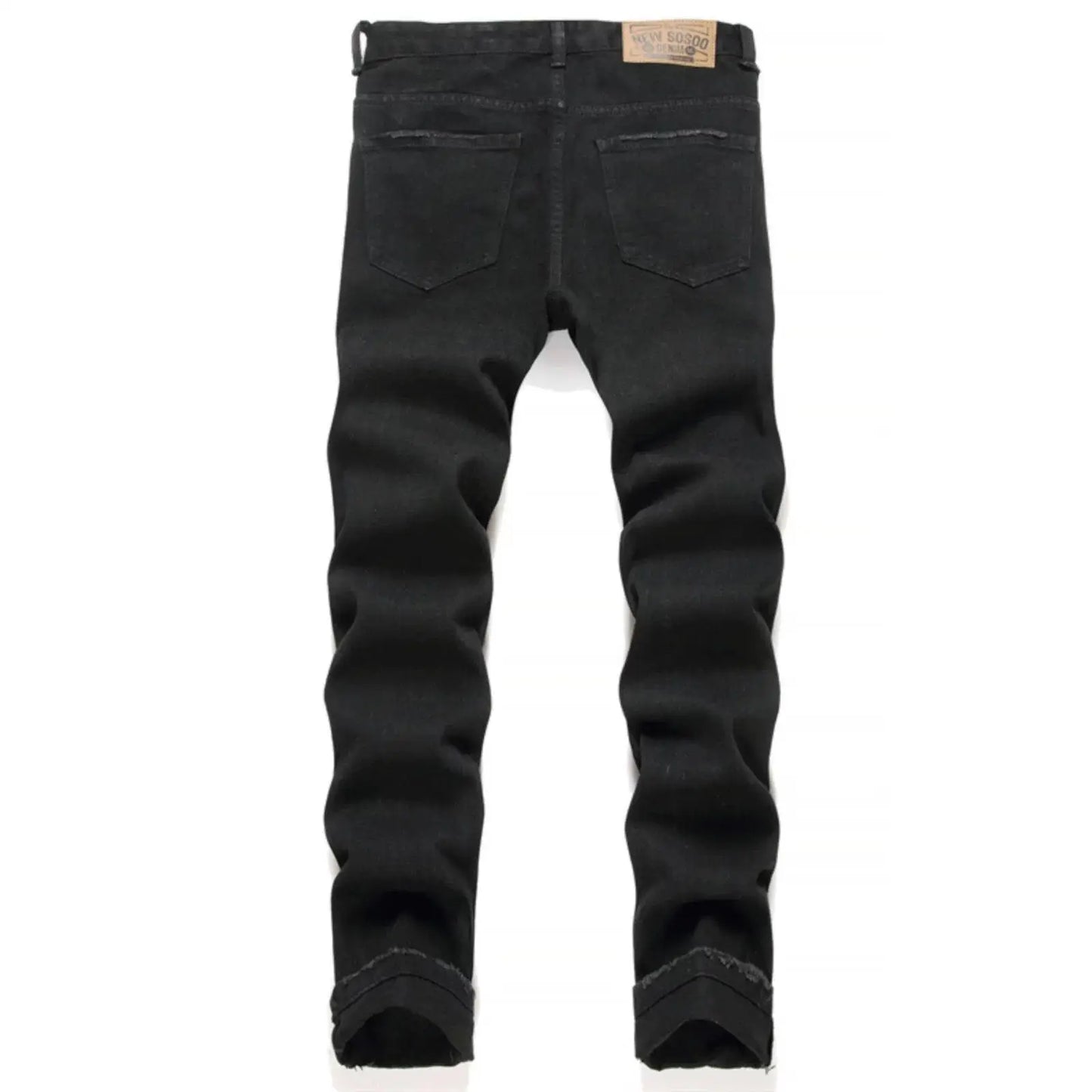 Punk Style Men's Slim Fit Straight Leg Denim Jeans Black Hole Patch Embroidery Non Stretch Fashion Urban Casual Cotton Polyes...