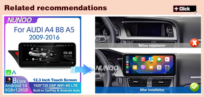 CarPlay For Audi A4 B8 A5 2008 2009 2010 MMI 2G High CD Changer Android 14 8+128GB Car Multimedia Player Stereo GPS Navi Screen