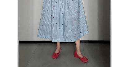 Blue Striped Linen Set Women's Long Sleeve Heart Print Blouse Half Skirt Two Piece Set Summer Fashion Ensemble for Young Women
