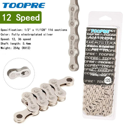 TOOPRE Bicycle chain 6 7 8 9 10 11 12 speed MTB Road bike Chain Single Speed Velocidade Electroplated Silver Golden Chain 116L