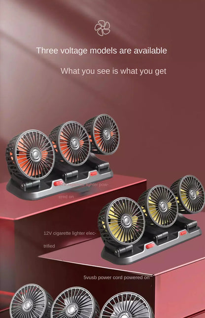 5V 12V 24V Car Cooling Fan 360° Adjustable Dual Head Air Fan USB 2Speeds Automotive Electric Fan For Dashboard RV Truck