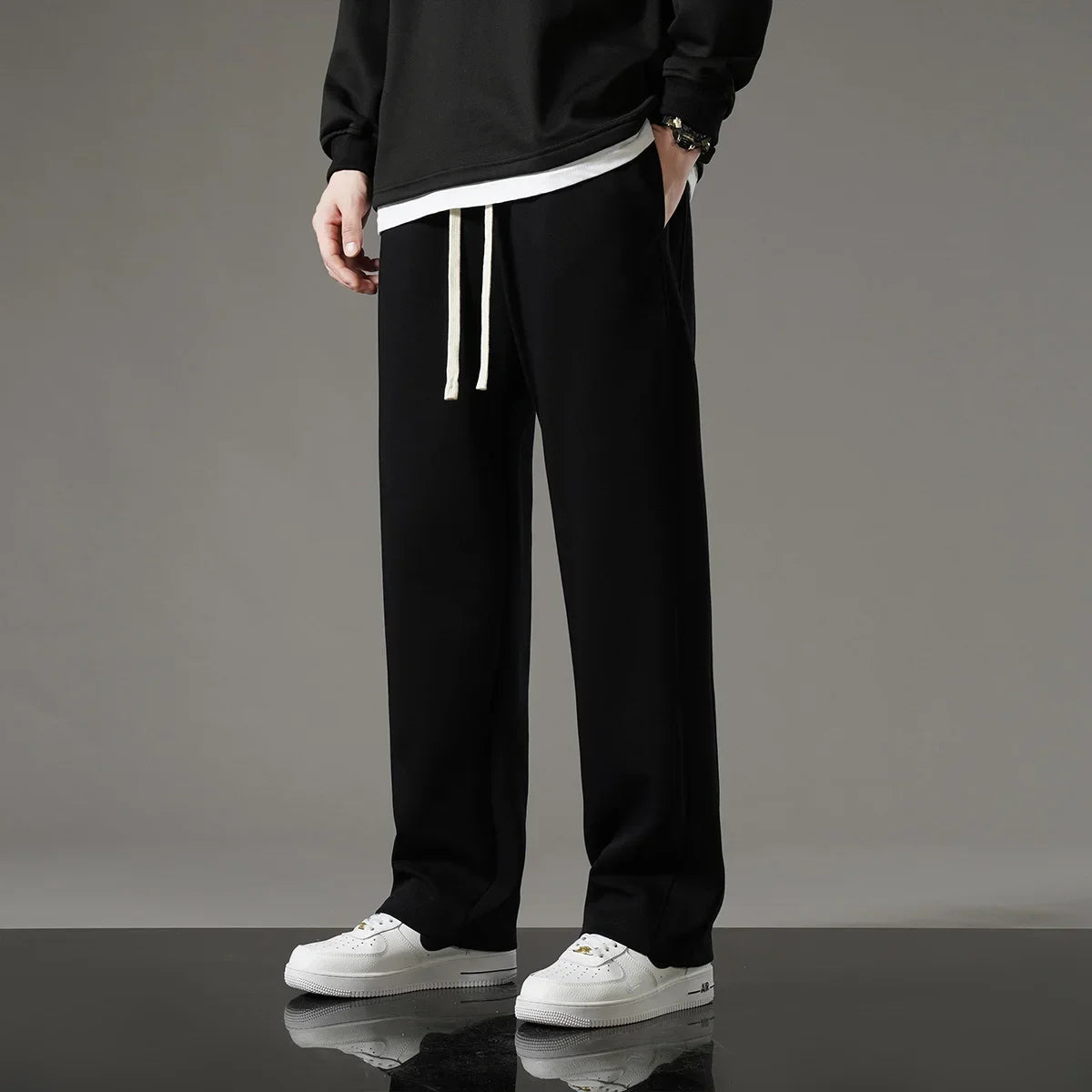 Autumn Men Sweatpants Korean Fashion Sportswear Drawstring Wide Leg Neutral Straight Track Pants Cotton Loose Casual Trousers