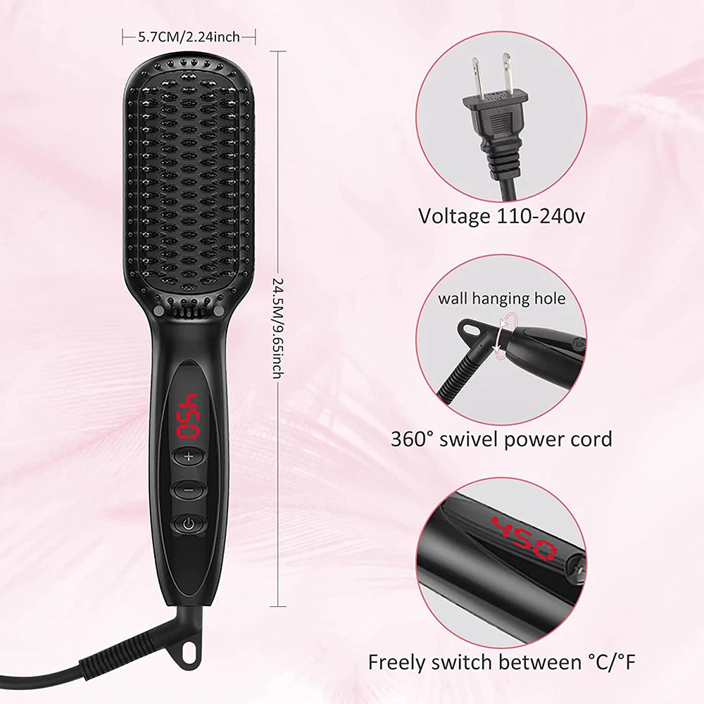 Hair Straightener Brush Comb Electric Hair Brushes Hot Comb Straightener For Hair Anti-scalding Ceramic Beard Straightener Brush