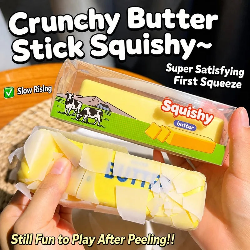 Crunchy Butter Cheese Stick Squishy Fidget Toy Slow Rebound Sound Crispy Butter Bar Toy Finger Squishy Prank Vent Toy for Adult