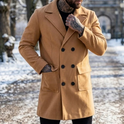 New Men's Wool Blend Trench Coat Warm & Windproof | Double-Breasted Design Mid-Length Streetwear Jacket for Casual  Outdoor Wear