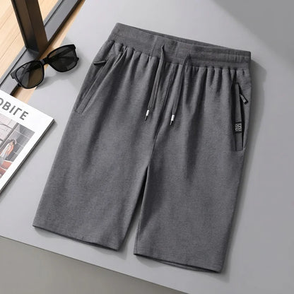 Black Sports Casual Shorts Men Summer Thin Pure Cotton Straight Leg mid Waist Drawstring Five Pocket Zipper Pants