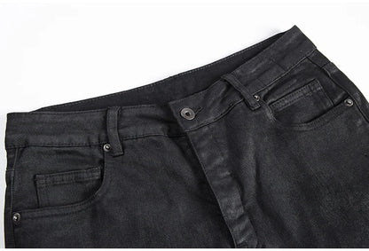 High Street Dark Ro Jeans Pants Classic Men's High Street Dark RO Wax Coating Process Slim Fit Basic Simple Long Denim Pants