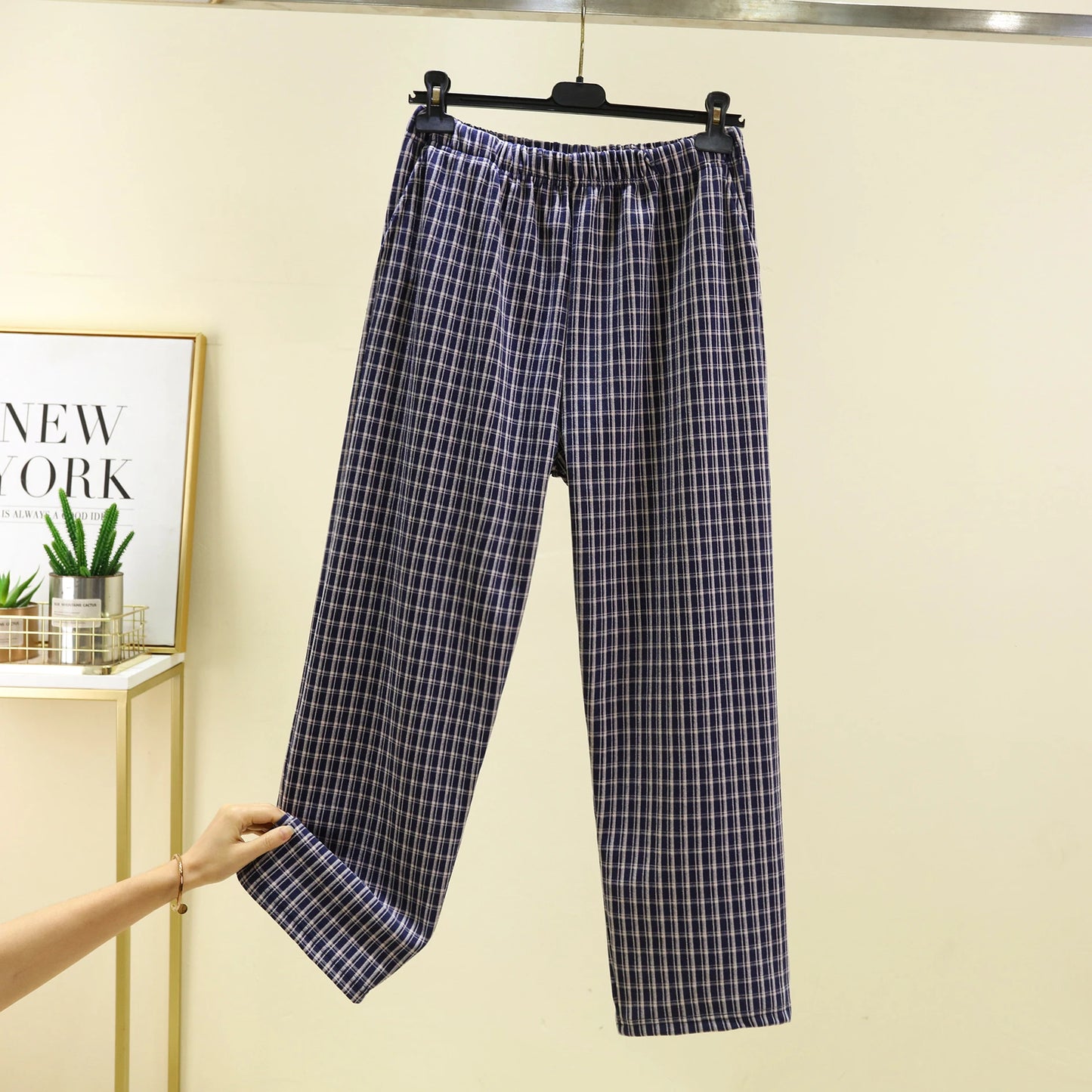 Men's Casual Dervo Home Pants Autumn Winter Plaid Spwear Large Size Comfortable All-Match Long Trousers for Daily Wear