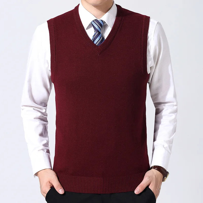 Men's Cashmere Sweater Casual Solid Color V-Neck Business Sweater Vest Warm and Comfortable Vest Autumn and Winter Pullover Top