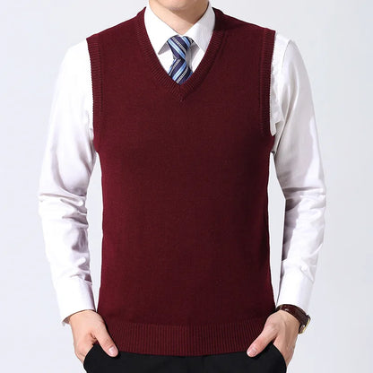 Men's Cashmere Sweater Casual Solid Color V-Neck Business Sweater Vest Warm and Comfortable Vest Autumn and Winter Pullover Top