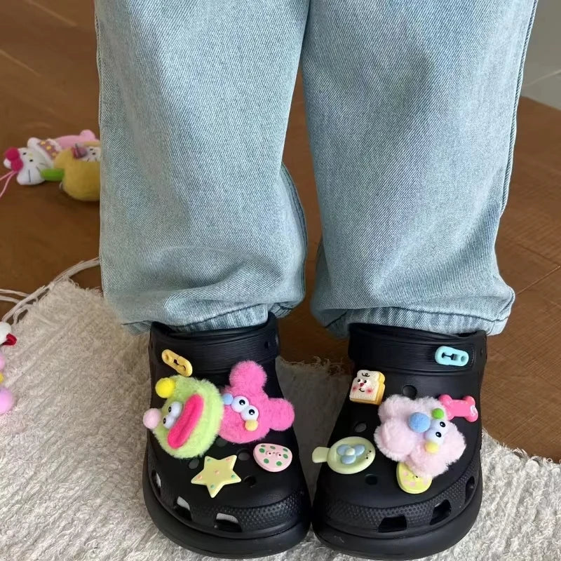 New Winter Plush Shoe Charms Set Cartoon Sausage Mouth Big Eyes Shoe Decorations For Clogs Suitable For Diy Sandals Party Gifts