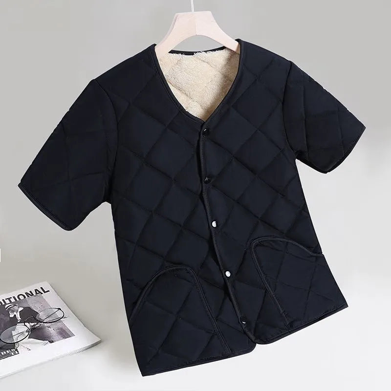 Men's Thickened down Cotton Vest Half Sleeve Winter Warm Student Fashion Casual Loose Fit Single Button Closure  Color