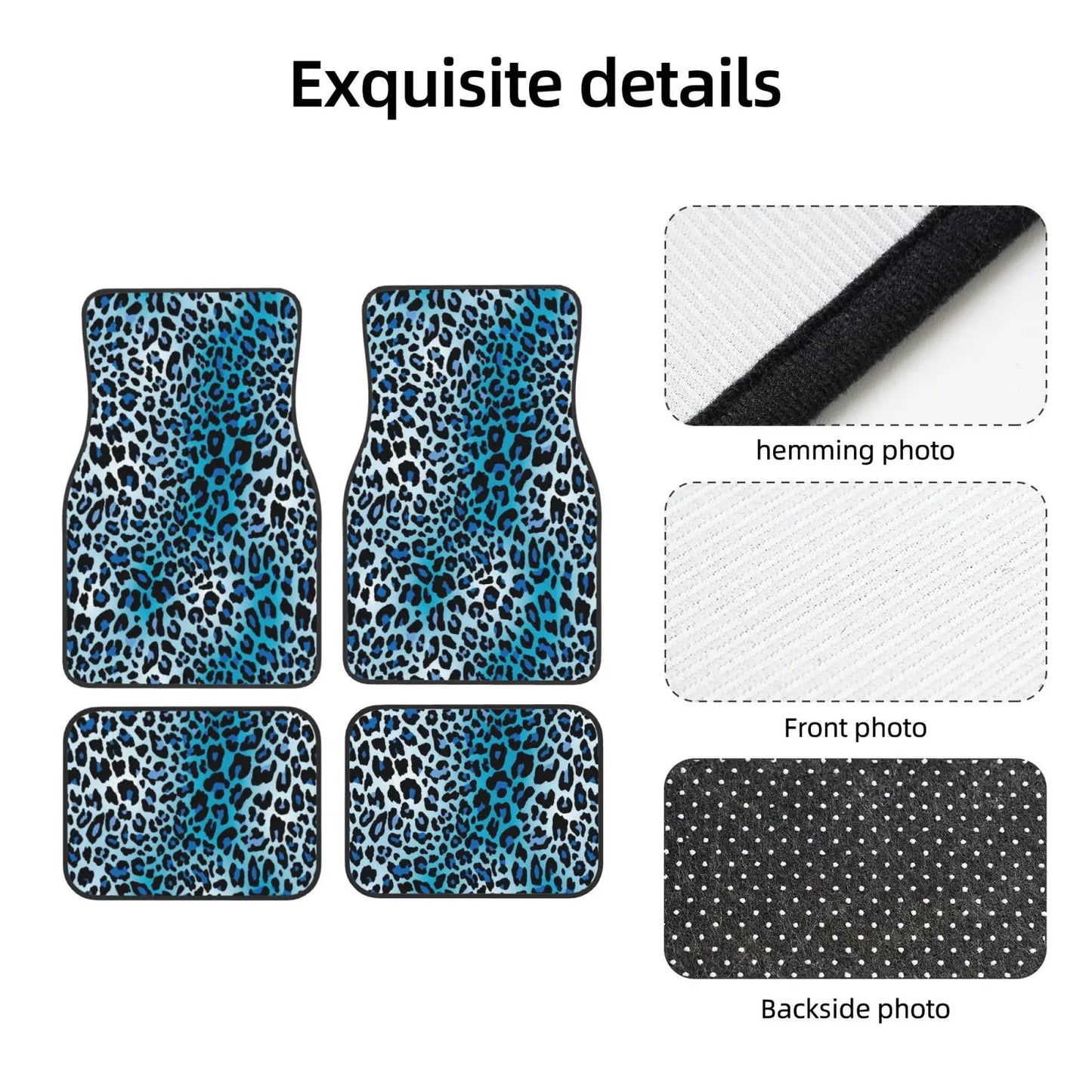 Blue Leopard Animal Print Car Floor Mats Set 4 Pcs Front and Rear Foot Mats Carpet Universal Car Accessories for SUV Van Sedan