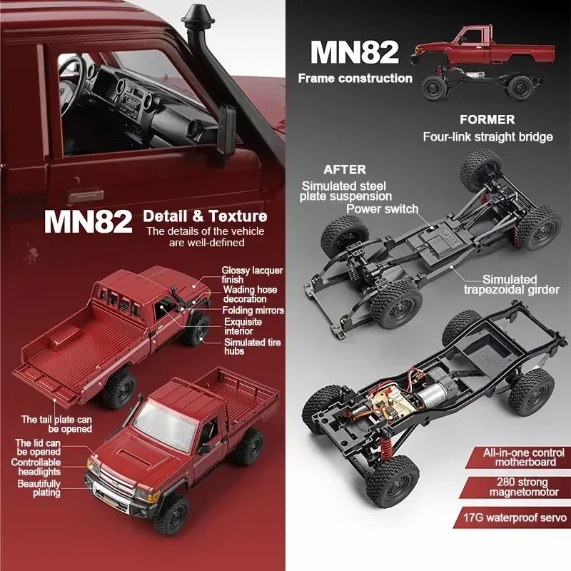 ZWN MN82 MN82PRO MN82S MN82T 1:12 RC Car With LED Lights 2.4G Professional 4WD Remote Control Pickup RC Truck Mode for Kid Gift
