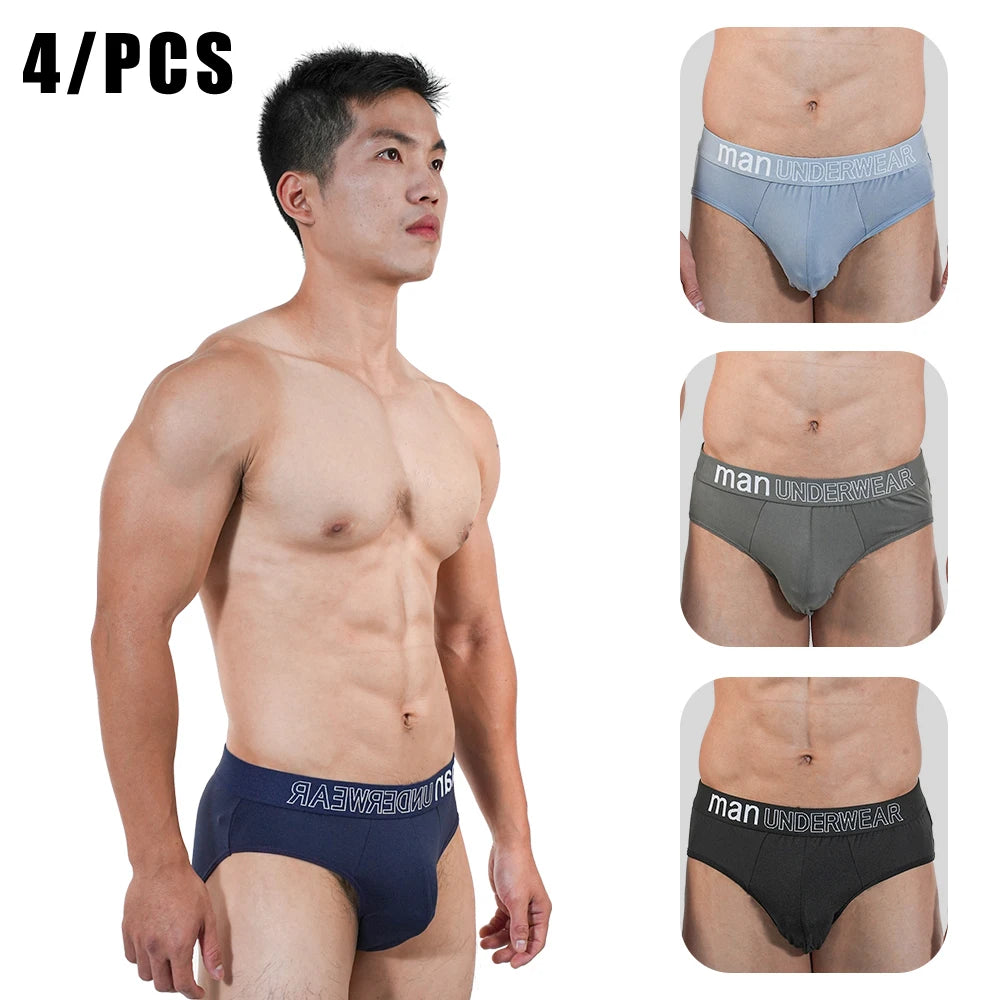 4pcs Mens Briefs Underpants Loose Plus Size Briefs Mid Waist Black Gray Sports Underwear Heavyweight Boys Breathable Panties 6XL