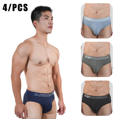 4pcs Mens Briefs Underpants Loose Plus Size Briefs Mid Waist Black Gray Sports Underwear Heavyweight Boys Breathable Panties 6XL