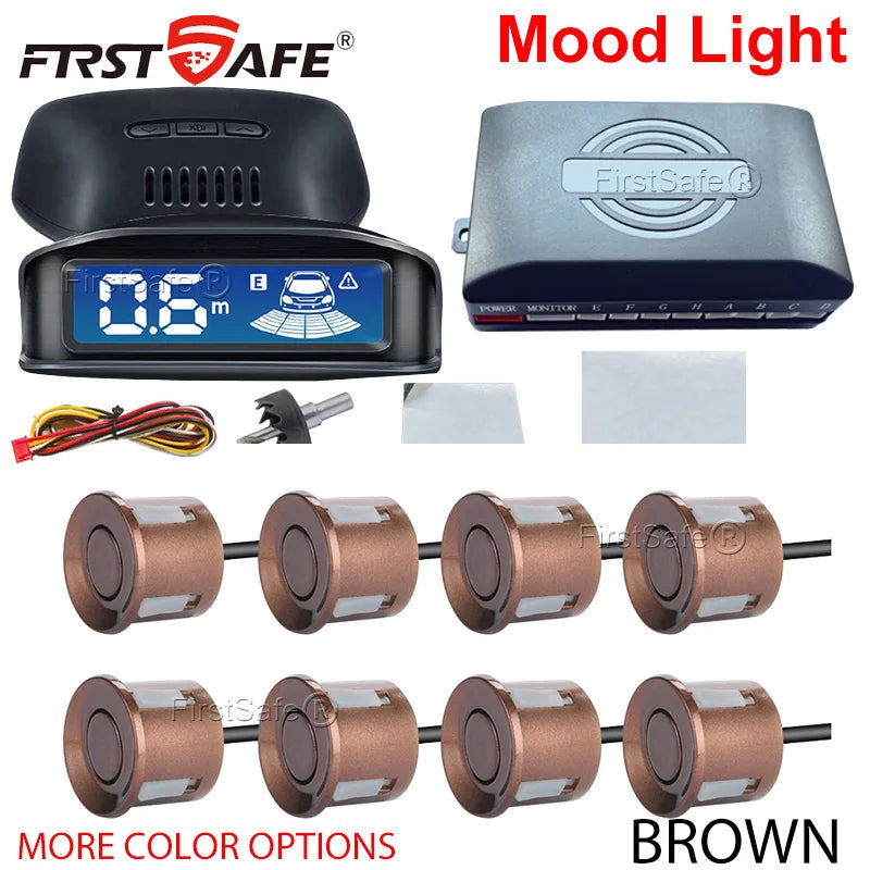 LED Reverse Radar 8 Sensors Backlight Display Voice Prompt Detection System Universal Auto Parking Safety Auxiliary Accessories