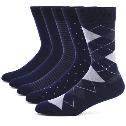 5 Pairs Mens Dress Socks stripe Plus Size，High Quality Combed Cotton Crew Socks，Black Cool Breathable Casual Socks for men