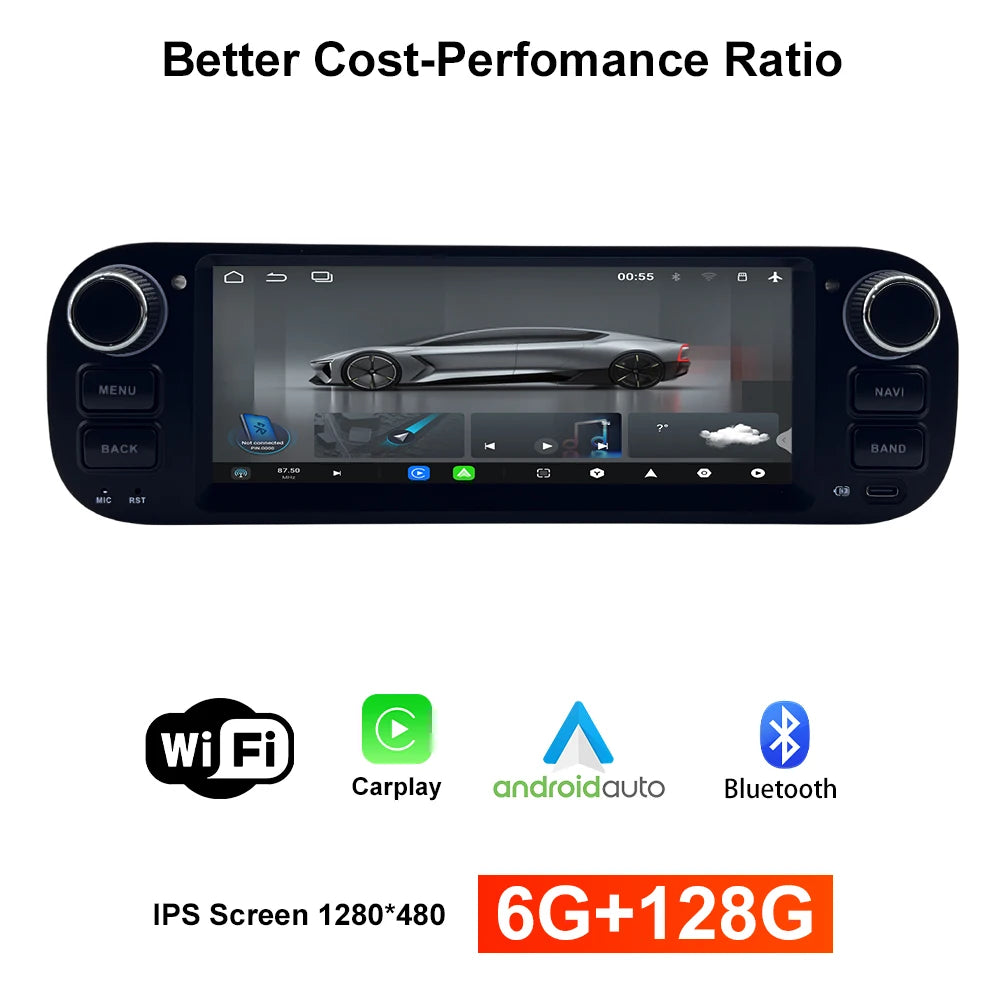 For Fiat Panda 2013-2020  Auto Multimedia Player  6.86" Touch Screen Steering Wheel Control Car GPS Navigation  Bluetooth Call