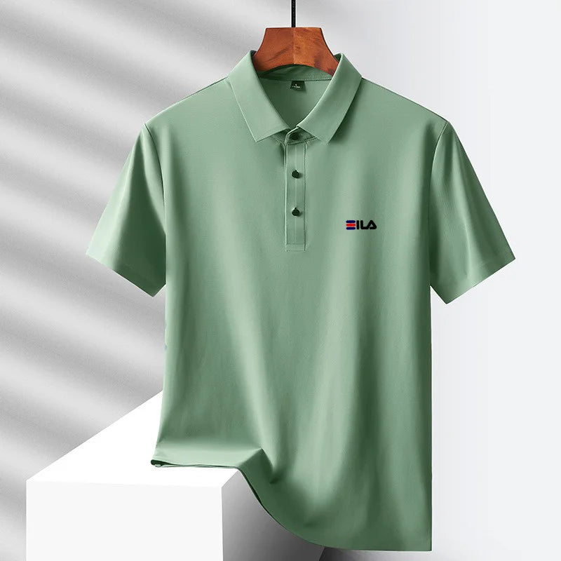High end ice silk short sleeved men's polo shirt brand printed top summer new comfortable and breathable business casual T-shirt