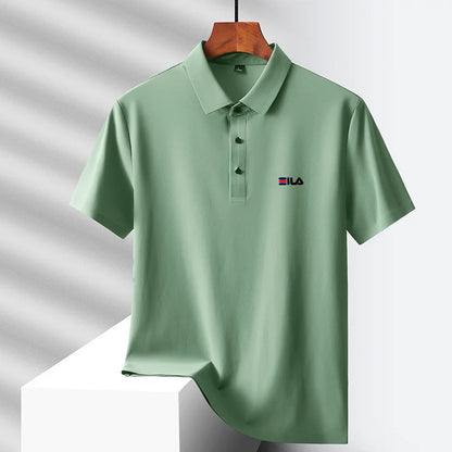 High end ice silk short sleeved men's polo shirt brand printed top summer new comfortable and breathable business casual T-shirt