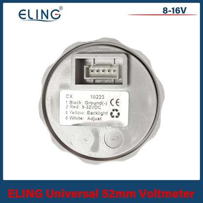 ELING 52mm (2'') Voltmeter Volt Gauge 8-16V 16-32V with 7 Colors Backlight for Boat Automobile Motorcycle Yacht 12V 24V
