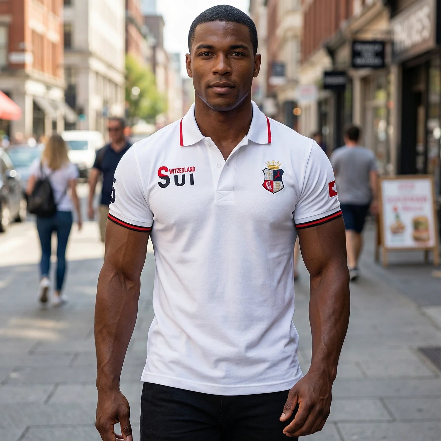 New Swiss Polo Shirts Men Short-Sleeved Polo Collars Fashionable Casual Sporty High-End Pure Cotton Micro Elastic Embroidery