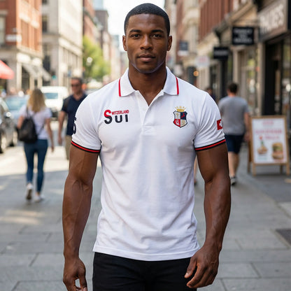 New Swiss Polo Shirts Men Short-Sleeved Polo Collars Fashionable Casual Sporty High-End Pure Cotton Micro Elastic Embroidery