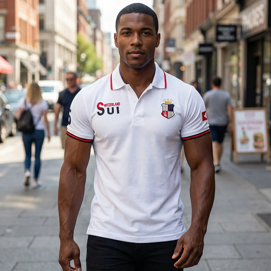 New Swiss Polo Shirts Men Short-Sleeved Polo Collars Fashionable Casual Sporty High-End Pure Cotton Micro Elastic Embroidery