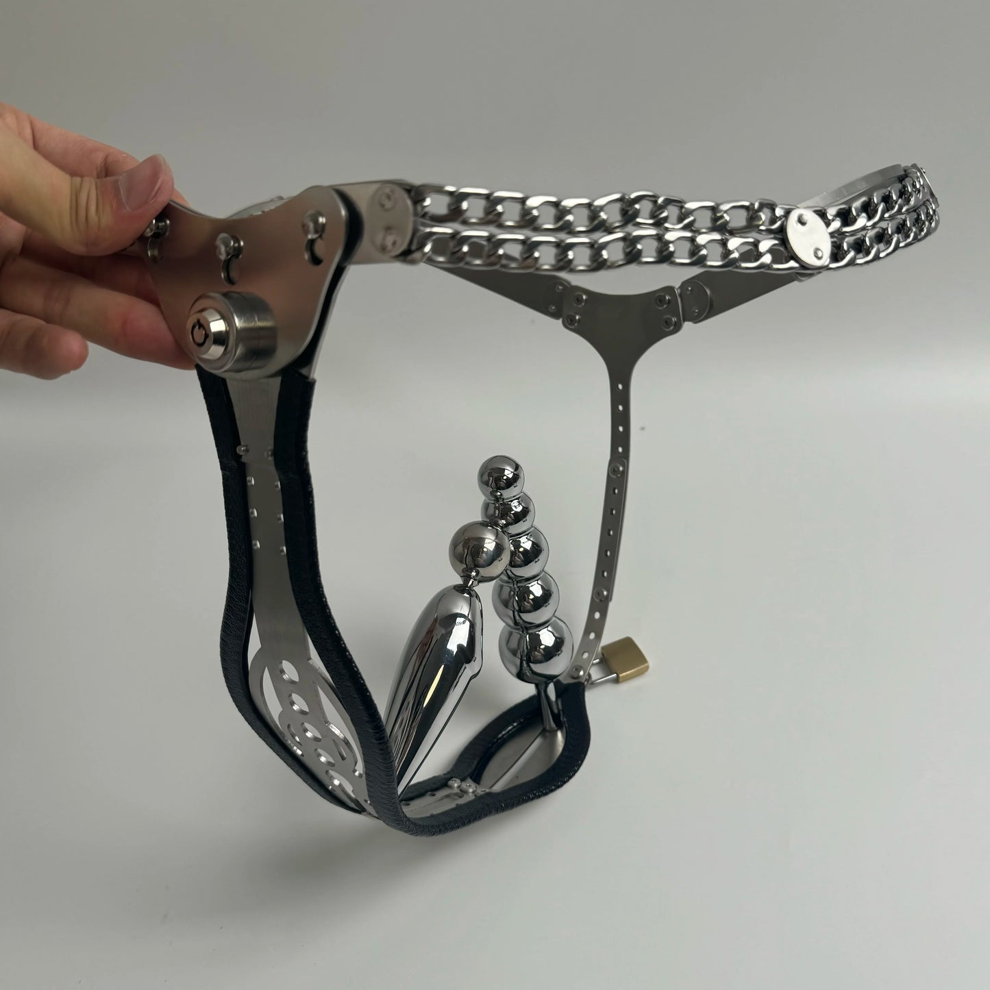 2026Press Lock Male Female Adjustable StainlessSteel Chastity Belt Cock Penis Cage Defecate Hole Anal Plug Adult Bondage Sex Toy