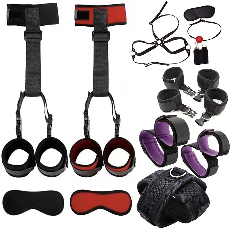 7 Piece Adult Bdsm Bed Erotic Products Women Couples Handcuffs Bandage Set SM Restraint Wrist And Ankle Cuff Sex Toys Sex Swing