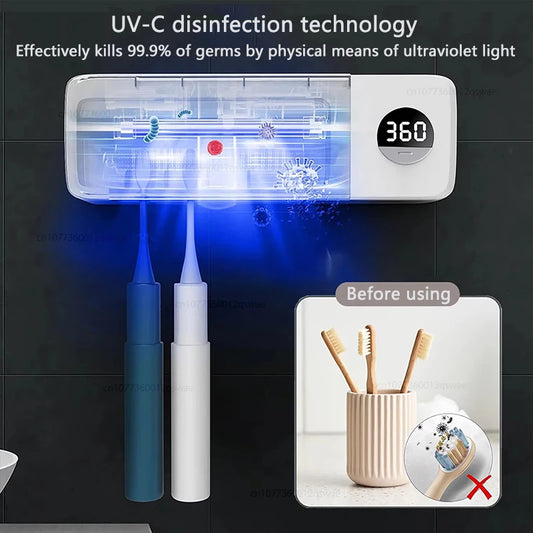 UV Toothbrush Holder Rechargeable Fast Drying Toothbrush Sterilizer With LED Display Wall-mounted Automatic Toothbrush Holders