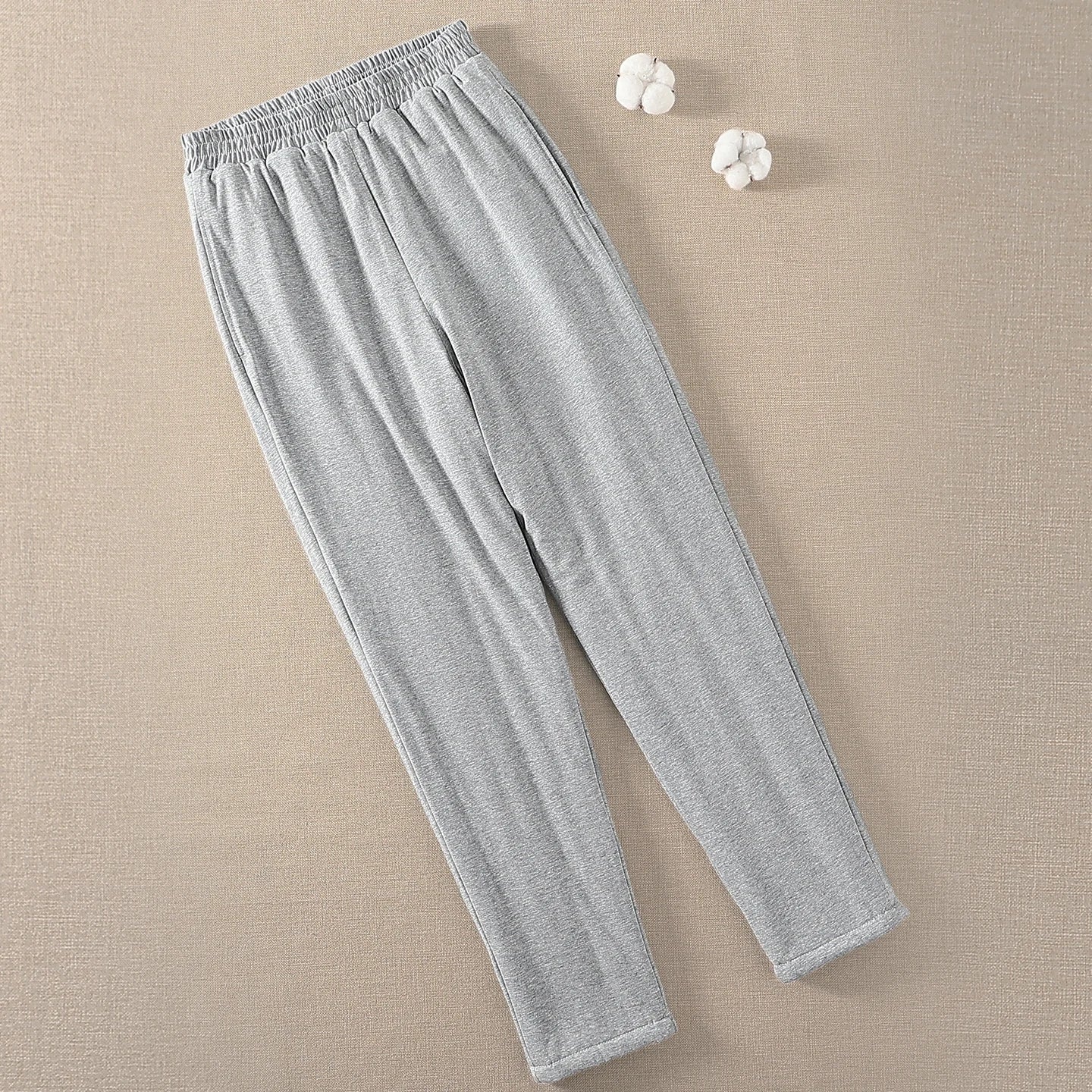 Pure Cotton High Waist Thickened Long Pants Men Women Adult Autumn Winter Warm Underwear Fleece Lined Straight Leg Trousers