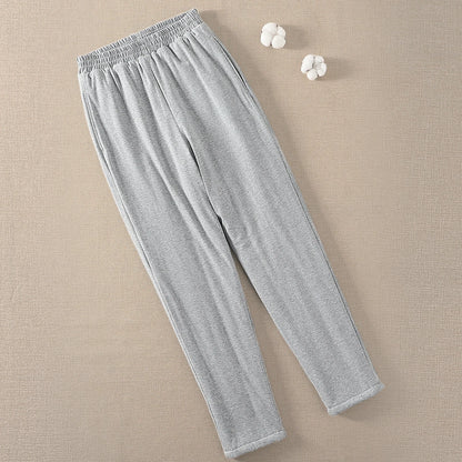 Pure Cotton High Waist Thickened Long Pants Men Women Adult Autumn Winter Warm Underwear Fleece Lined Straight Leg Trousers