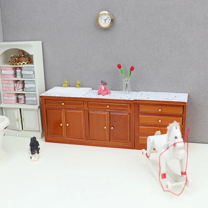 Dollhouse Miniature Retro Wood Cabinet Cupboard Sink Cabinet Locker with Drawer for Dollhouse Kitchen Living Room Furniture Toys
